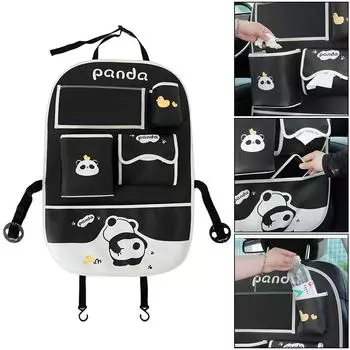 Car Backseat Organizer Cup Holder Tissue Holder Cartoon Leather Interior Accessories Multifunction Anti Kick Pad чёрный