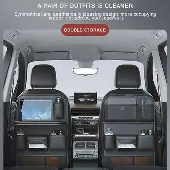Car Backseat Organizer With Foldable Tablet Tray PU Leather Car Storage Organizer Seat Back Protectors Anti-Kick Mats чёрный