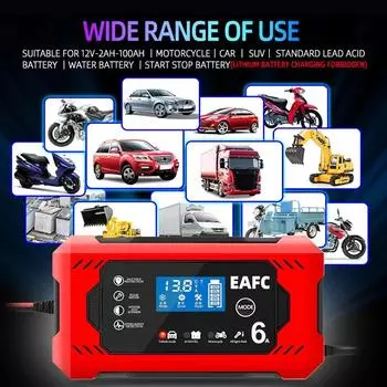 Car Battery Charger 6A 12V Smart Battery Charger with LCD Touch Screen Display For Car Start Assist Smart Charger Pulse Repair