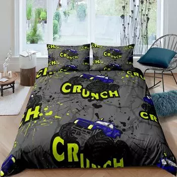 Детский постельный комплект мультяшный принт багги пододеяльник для детей спортивная тематика чехол для одеяла 3D внедорожник спальня 3 предмета двуспальный размер US Queen(228x228cm)