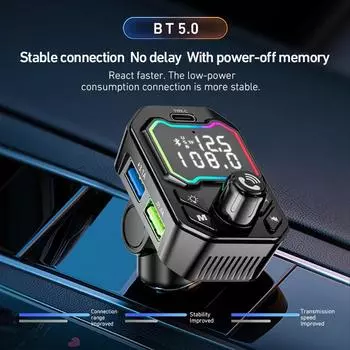 Car Bluetooth 5.0 FM Transmitter Receiver Handsfree Car MP3 Audio Player Type-C Dual USB 3.1A Quick Charger Kit With LED Light