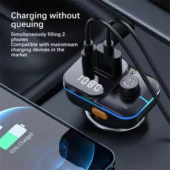 Car Bluetooth FM Transmitter 15W Multifunctional Fast Charging USB Auto charger Hands-free MP3 Player with Colorful Light