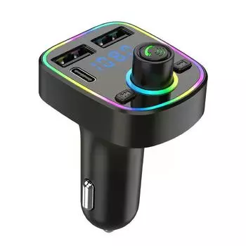 Car Bluetooth FM Transmitter PD Type-C Dual USB 3.1A Handsfree Colorful Light Modulator Fast Ambient Player Charger MP3 P7D7 чёрный