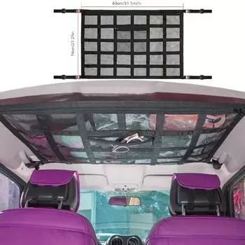 Car Ceiling Cargo Net Upgrade Pocket Strengthen Load-Bearing Droop Less Double-Layer Mesh Roof Storage Organizer For Car Truck