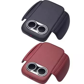 Car Center Console Armrest Cushion With 2 Cup Holder and side pocket PU Leather Auto Amrest heighten Pads Car Arm rest Cover красный