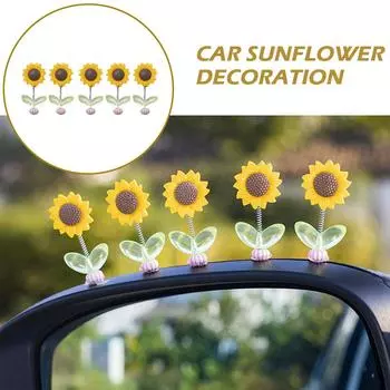 Car Center Console Spring Toys Car Rearview Mirror Accessories Decorative Sunflower Decorations Swinging C4E4