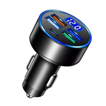 Car Charge Adapter Digital Antiflaming Fast Charging 5 Port USB Voltmeter Automotive Adaptor Socket Power Outlet чёрный