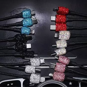 Автомобильное зарядное устройство Автомобильное зарядное устройство для телефона с алмазным креплением Молоток безопасности Двойной USB Быстрая зарядка Автомобильное зарядное устройство для телефона из алюминиевого сплава с алмазным креплением чёрный