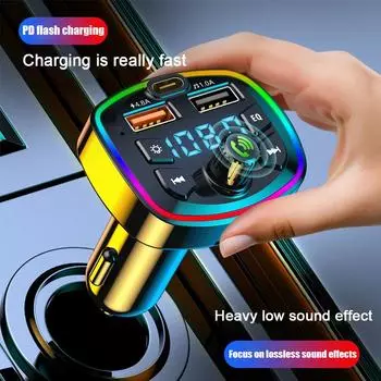 Car Charger FM Transmitter Bluetooth5.0 Hands Free Disk FastCharging TF Dual Card MP3 PD Player USB True Music 3.1A Port U O6E5