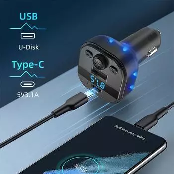 Car Charger FM Transmitter Bluetooth Audio Car MP3 Player Auto radio Handsfree Adapter Type-C USB 3.1A Fast Charger