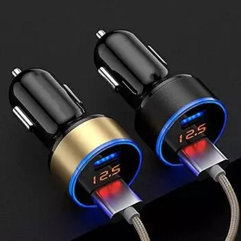 Car Charger Mobile Phone Fast Charging Adapter Dual USB Car Charger серебряный