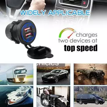 Car Charger QC3.0 Dual USB Cigarette Lighter Socket Waterproof With Switch Quick Charge Adapter For 12/24V Motorcycle ATV Truck