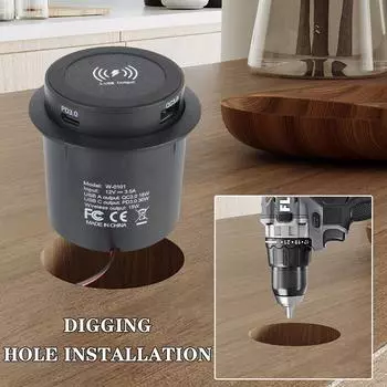 Car Charger Quick Charge PD 3.0 15W Embedded Wireless Charger USB Type-C Outlet Socket For Camper Truck ATV Boat Car RV