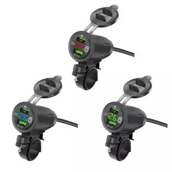Car Charger Socket Fast Charge QC3.0 Motorcycle Mobile Phones Charger Multiprotection Rider Handlebar Rack Car Charger Dual USB красный