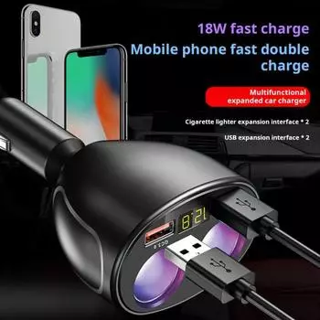 Car Charger USB Adapter Power Delivery Quick Charging 360 Degrees Rotation Over-Temperature