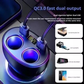 Car Charger USB Adapter Power Delivery Quick Charging 360 Degrees Rotation Over-Temperature