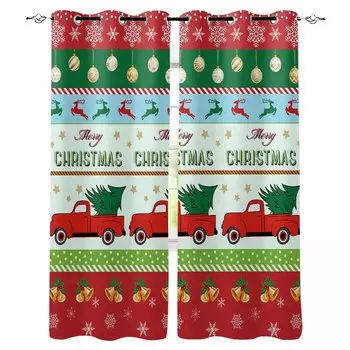 Car Christmas Deer Letter Snowflake Stripe Blackout Curtains For Living Room Bedroom Window Treatment Blinds Drapes W135 x H60cm