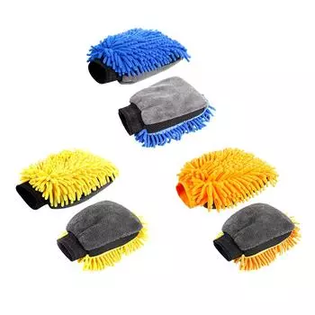 Car Cleaning Gloves Chenille Car Care Cleaning Gloves Blue Yellow Orange Double Faced Glove for Cleaning Washing Car Accessories синий