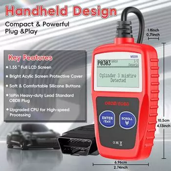 Car Code Reader, OBD2 Scanner Diagnostic Tool for Cars and Trucks, Check Engine Code Reader, OBD2 Scanner with Reset красный