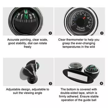 Car Compass Accurate Readout Dashboard Guide Ball Navigation Tools Multi-Function Compass Thermometer Car Interior Accessories