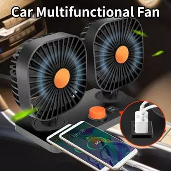 Car Cooling Fan 360° Adjustable Two Head Car Fan Brushless Low Noise Automotive Electric Fan for Dashboard RV Truck