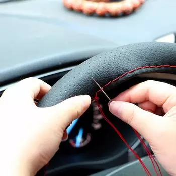 Car-covers Car Steering Wheel Cover With Needles Thread DIY Cover on the Steering Wheel 38-40cm Artificial leather Universal чёрный