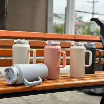 Car Cup 64oz Handle Insulation Cup Large Capacity Cold Insulation Straw Ice Cup Stainless Steel Water Bottle Thermos 64oz