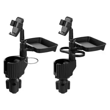 Car Cup Holder Expander With Food Tray Phone Holder 3 In 1 360 Degree Rotation Drink Holder Food Tray Organized For Car Interior