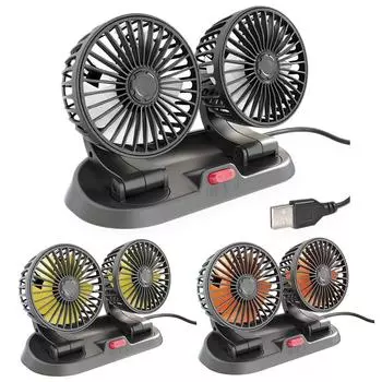 Car Dashboard Fan Dual Head Rotatable Air Cooling Silent Portable