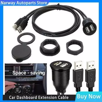 Car Dashboard Flush Mount USB2.0 Dock Adapter Dashboard Panel Port Male To Female Cable Extension Cable For Car Motorcycle