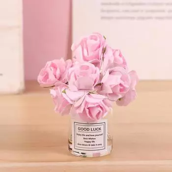 Car Decoration Ornament Cute Simulation Rose Flower Vase Auto Dashboard Decoration Gadgets For Woman Car Accessories розовый