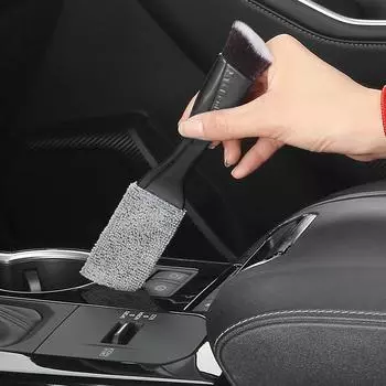 Car Detailing Cleaning Brush - Multifunctional Mini Duster with Removable Cloth Cover for Air Vent and Interior Care чёрный