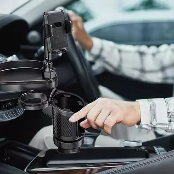 Car Drink Holder Multifunctional Stable Phone Mount With Food Tray Black Anti-Slip Cup Holders Car Accessories For Drink Snack Russian Federation