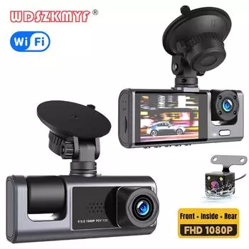 Автомобильный видеорегистратор 3-канальный 1080P WIFI APP Видеорегистратор для автомобилей Камера Видеорегистратор Камера заднего вида для автомобиля Черный ящик Автомобильные аксессуары NONE