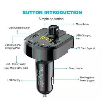 Car FM Transmitter Support TF Card U Disk MP3 Player 3.1A Dual USB Fast Charging Car Charger Wireless Handsfree Car Kit чёрный