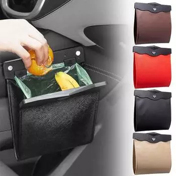 Car Garbage Bag With LED Waterproof Magnetic Adsorption Storage Bag Seat Hanging Trash Can Leather Storage Pocket Leak-proof