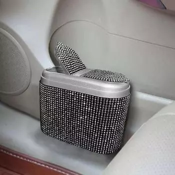 Car Garbage Can Elegant Rhinestone Design Car Trash Can With Lid Multifunctional Front Seat Garbage Bin Multipurpose Organizers