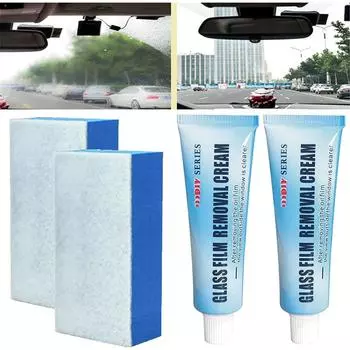 Car Glass Oil Film Cleaner, Stain Remover for Car Glass, Window,Windscreen Cleaner,Paste,Water Stain Remover Film Removal Cream with Sponge(Pack of 2) 20g,2Pcs