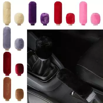Car Handbrake Grip Covers Gear Shift Knob Cover Handle Plush Sleeve Soft Warm Hand Brake Car Accessories For Girls C5P7