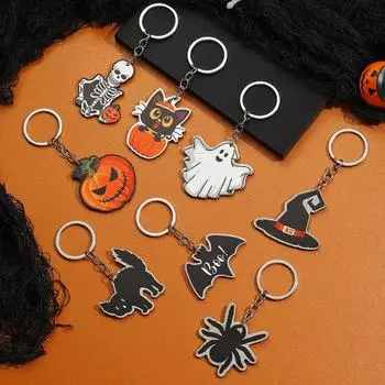 Car Hanging Halloween Keychain Bag Pendants Pumpkin Ghost Witch Hat Keychain Party Gifts Jewelry 01