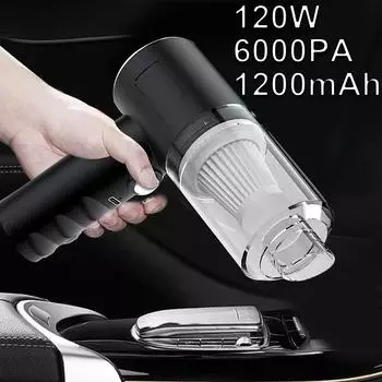 Car Hoover 6000PA Small Air Duster 1200mAh Powerful Hoover 2 in 1 Wireless Dust Collector USB Charging for Home Vehicle Cleaning black