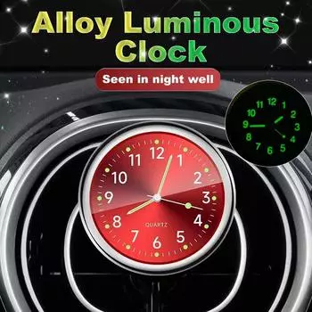 Car Interior Luminous Clock 40mm Quartz Dashboard Clock with Air Vent Clip Night Vision Glow in Dark Auto Accessory