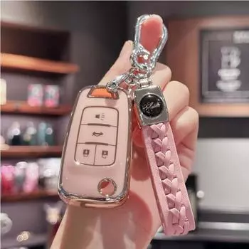 Чехол для автомобильного ключа с ремешком ручной работы для Chevy 2010-2019 Chevrolet Impala Camaro Cruze Equinox Malibu Sonic GMC Terrai чёрный