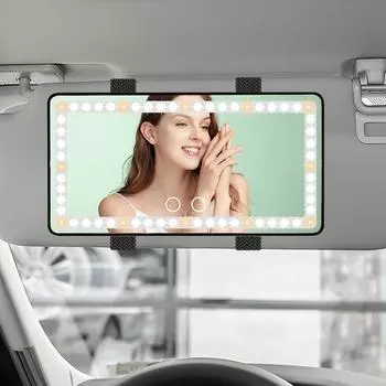 Car LED Light Makeup Mirror LED Light Vanity Auto Sun Visor Mirror USB Charging Rearview Mirror Cosmetic Mirror For Mini Cars зелёный