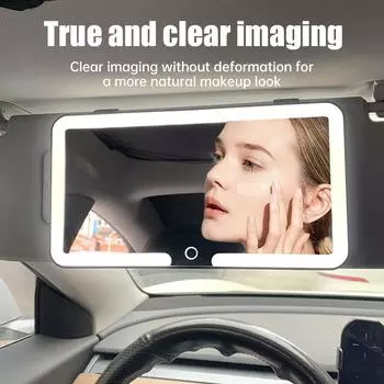 Car LED Makeup Mirror Adjustment Touchscreen Gear Sun Visor Plate RearMirror Dimmable Touchscreen Auto Vanity Mirror чёрный