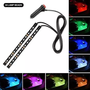 Car Lights 24 Led Bar Automotive Strip Universal Mood Foot Light Cigarette Lighter USB Decorative Atmosphere Lamp Signal Lamp