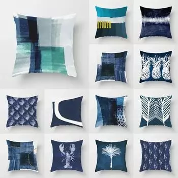 Car Living Room Sofa Cushion Cover Luxury Home Decoration Pillow Cover Blue Geometric Print Pattern Cushion Cover 40x40cm