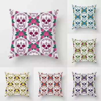 Car Living Room Sofa Cushion Cover Luxury Home Decoration Pillowcase Geometric Skull Flower Pillowcase Decorative Print 40x40cm