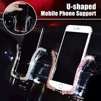 Car Mobile Phone Holder Bing Crystal Rhinestone Multifunctional Clip Mobile Phone Clip Adjustable Women Car Interior Accessories