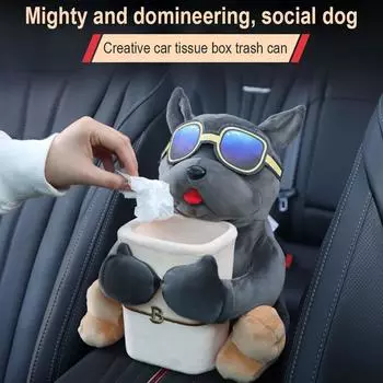 Car Mounted Tissue Box 2-in-1 Cartoon Plush Doll Auto Armrest Box Hanging Paper Drawer Storage Car Tissue Holder And Trash Can